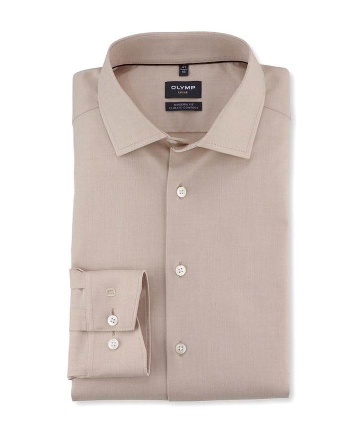 Heren overhemd lange mouw beige