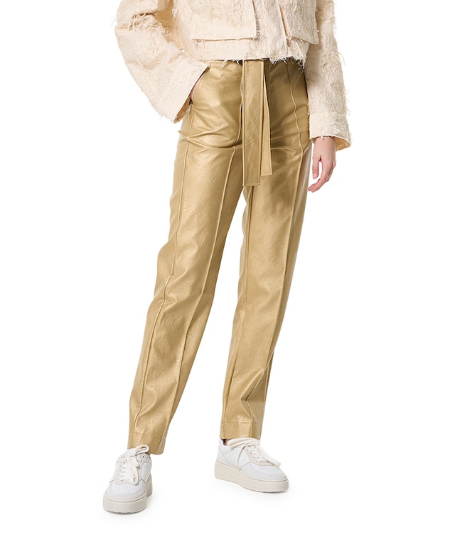 Mita faux leather trousers broek goud