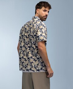 Heren overhemd korte mouw blauw