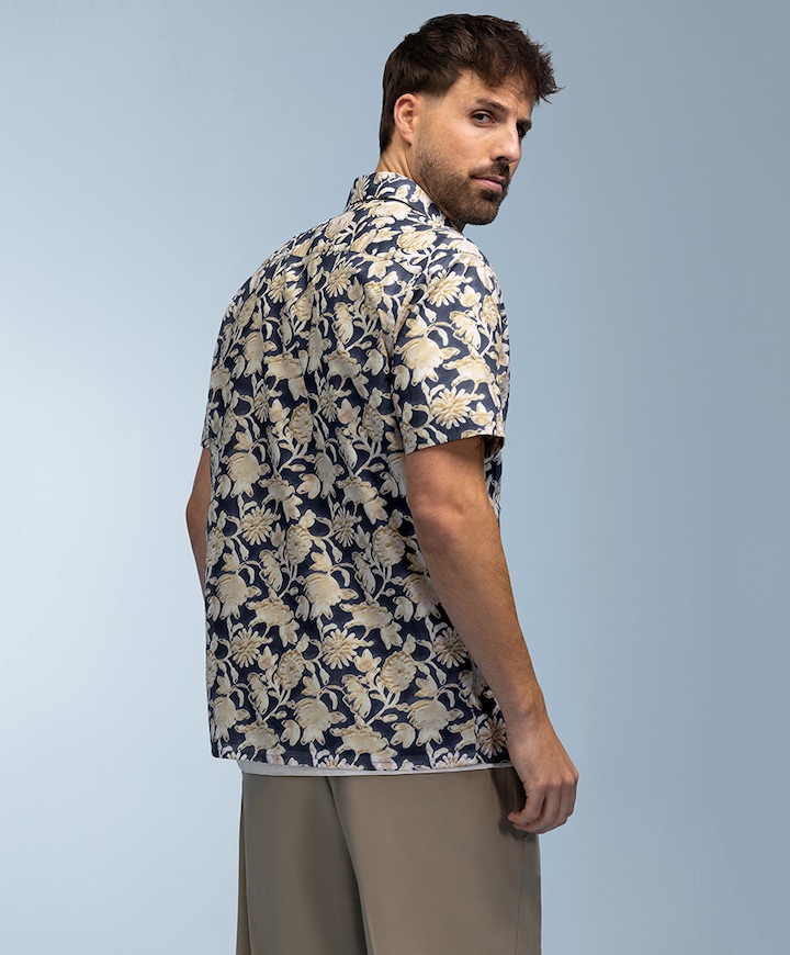 Heren overhemd korte mouw blauw