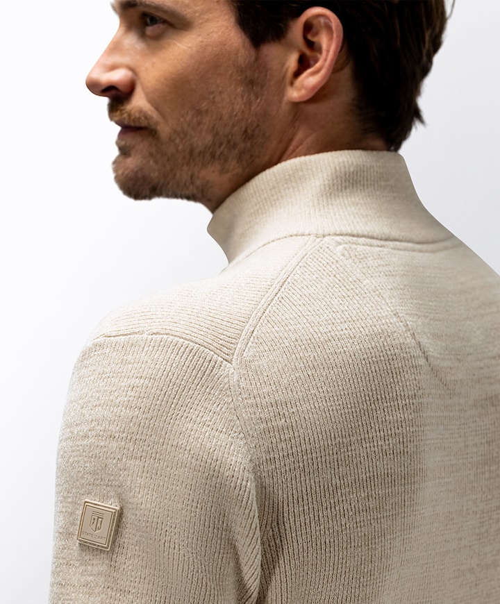 Heren trui met rits beige