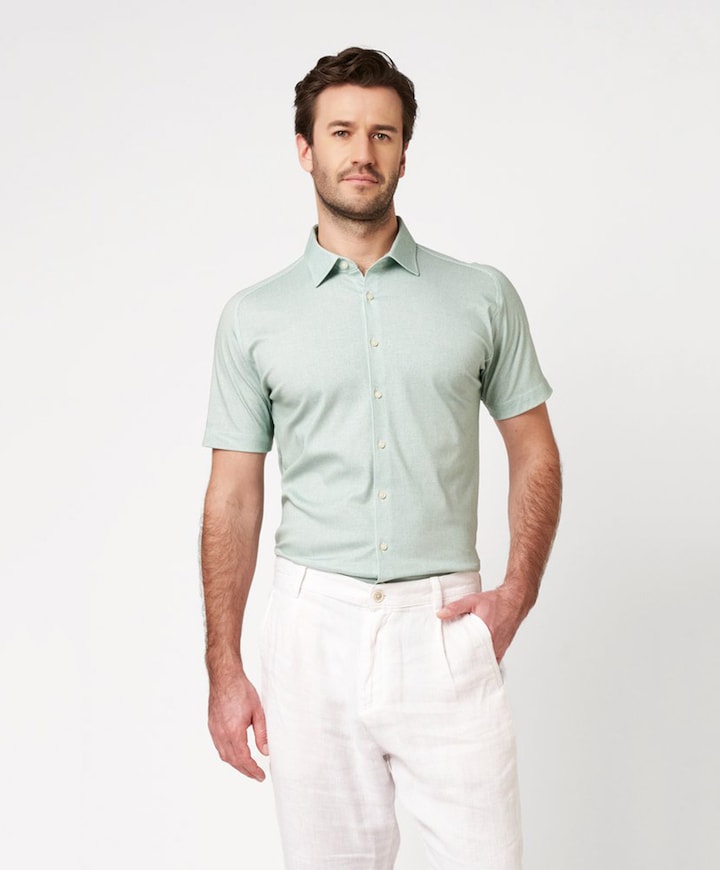 Heren overhemd korte mouw groen