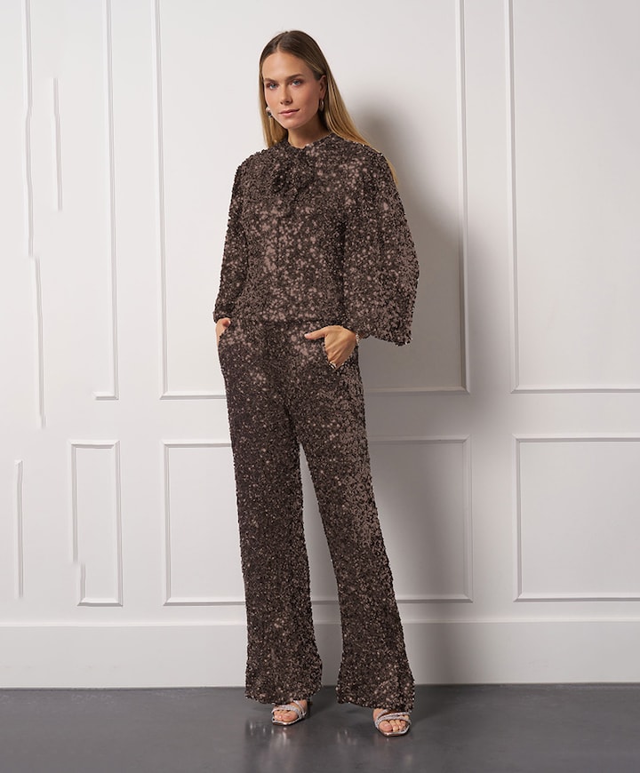 Talia sequins broek bruin