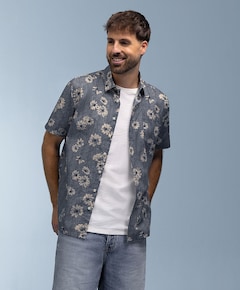 Heren overhemd korte mouw blauw