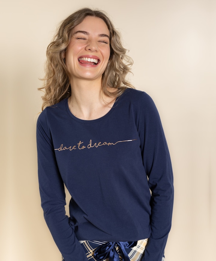 Dames pyjamatop blauw