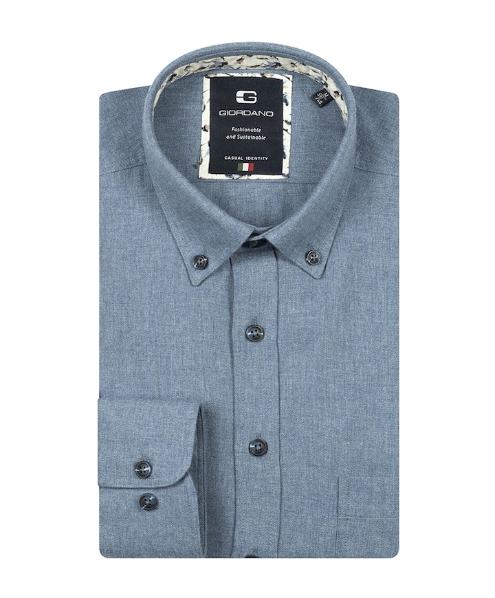 Heren overhemd lange mouw blauw