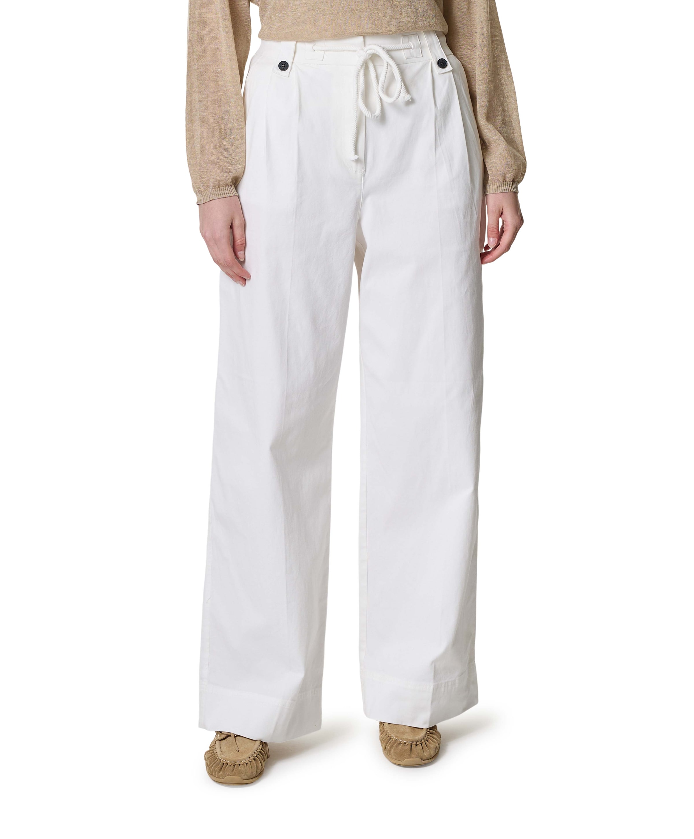 Geweven met strikkoord dames broek ecru