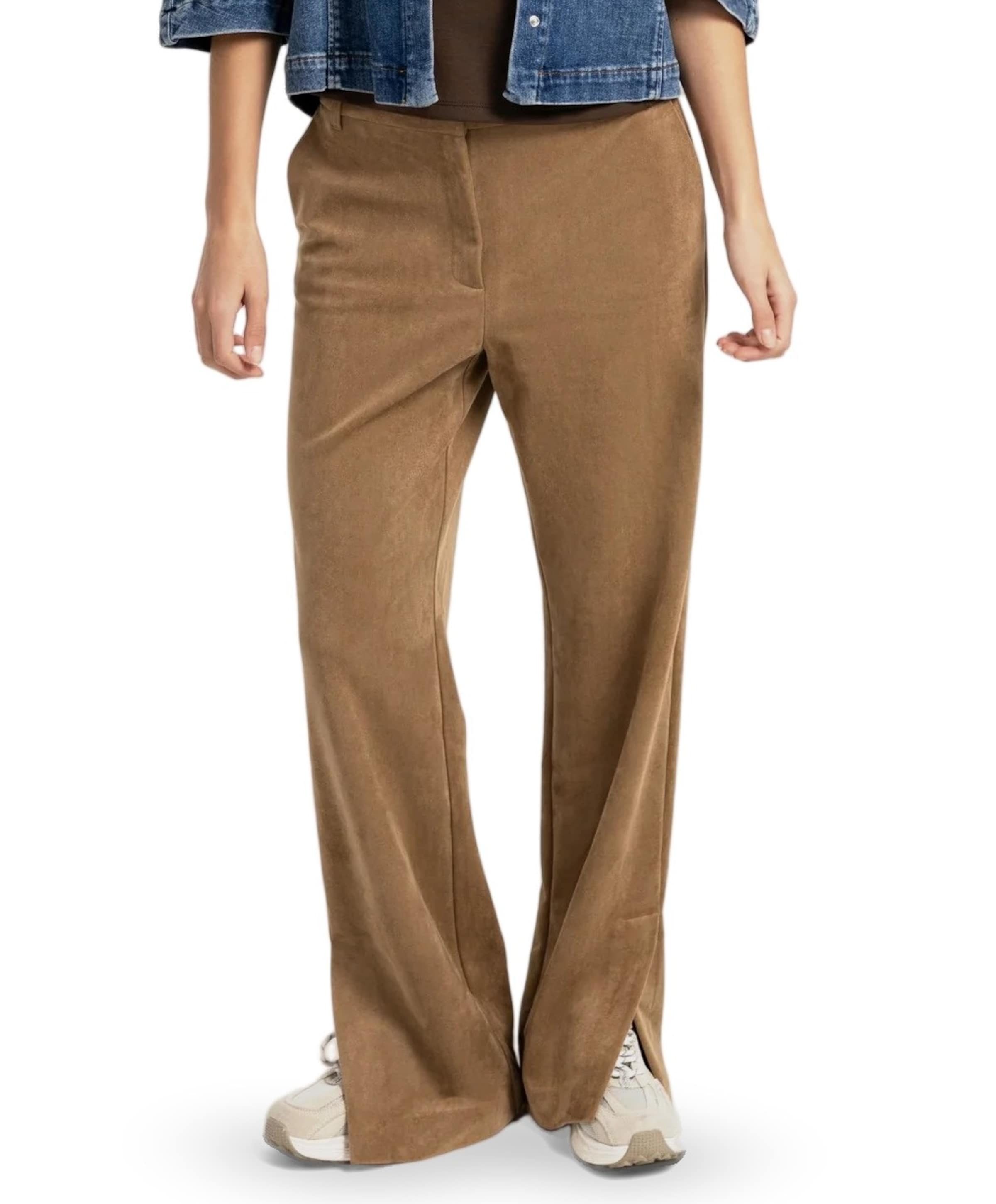 Suede broek met wijde pijpen dames broek bruin