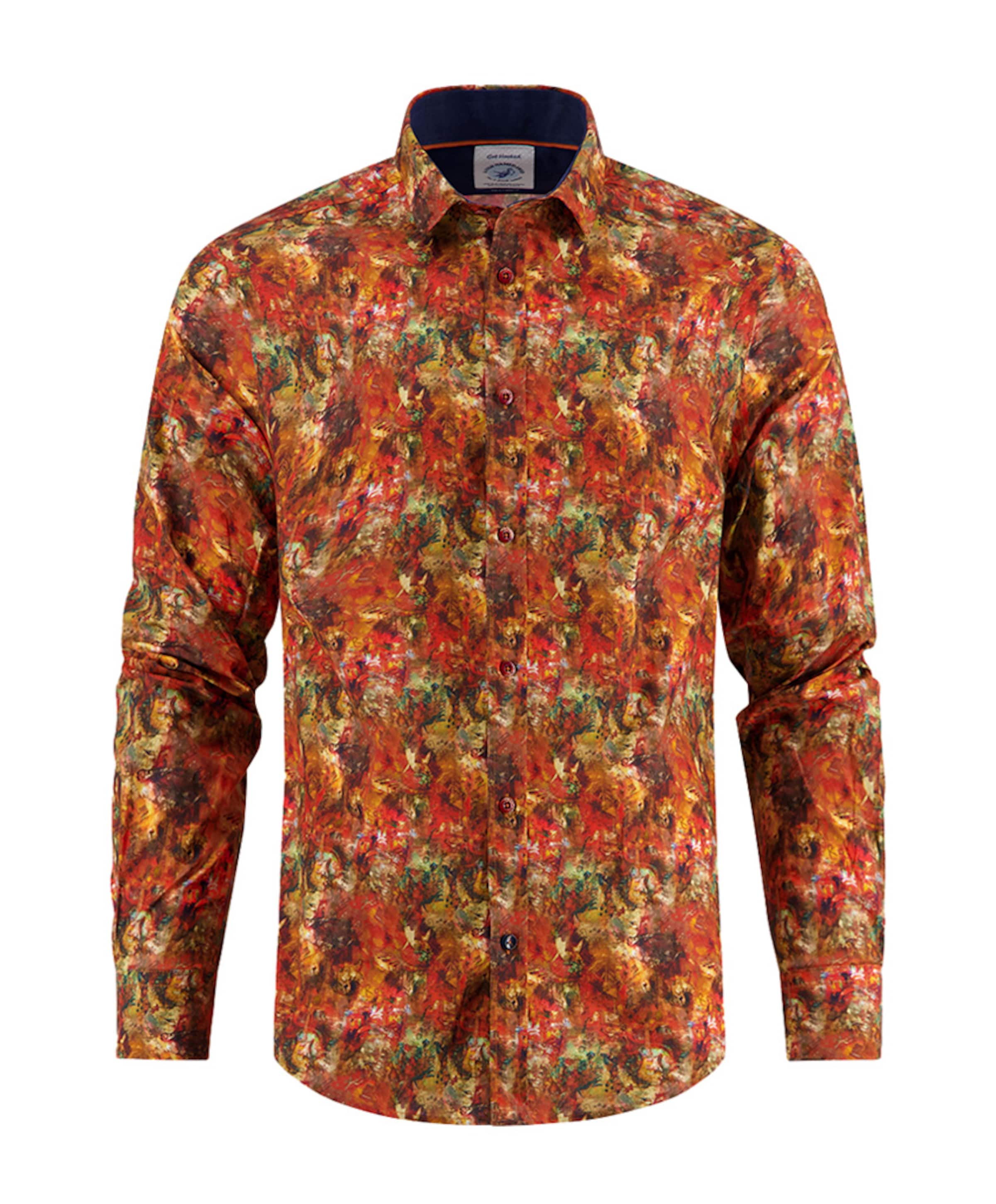 Heren overhemd lange mouw oranje