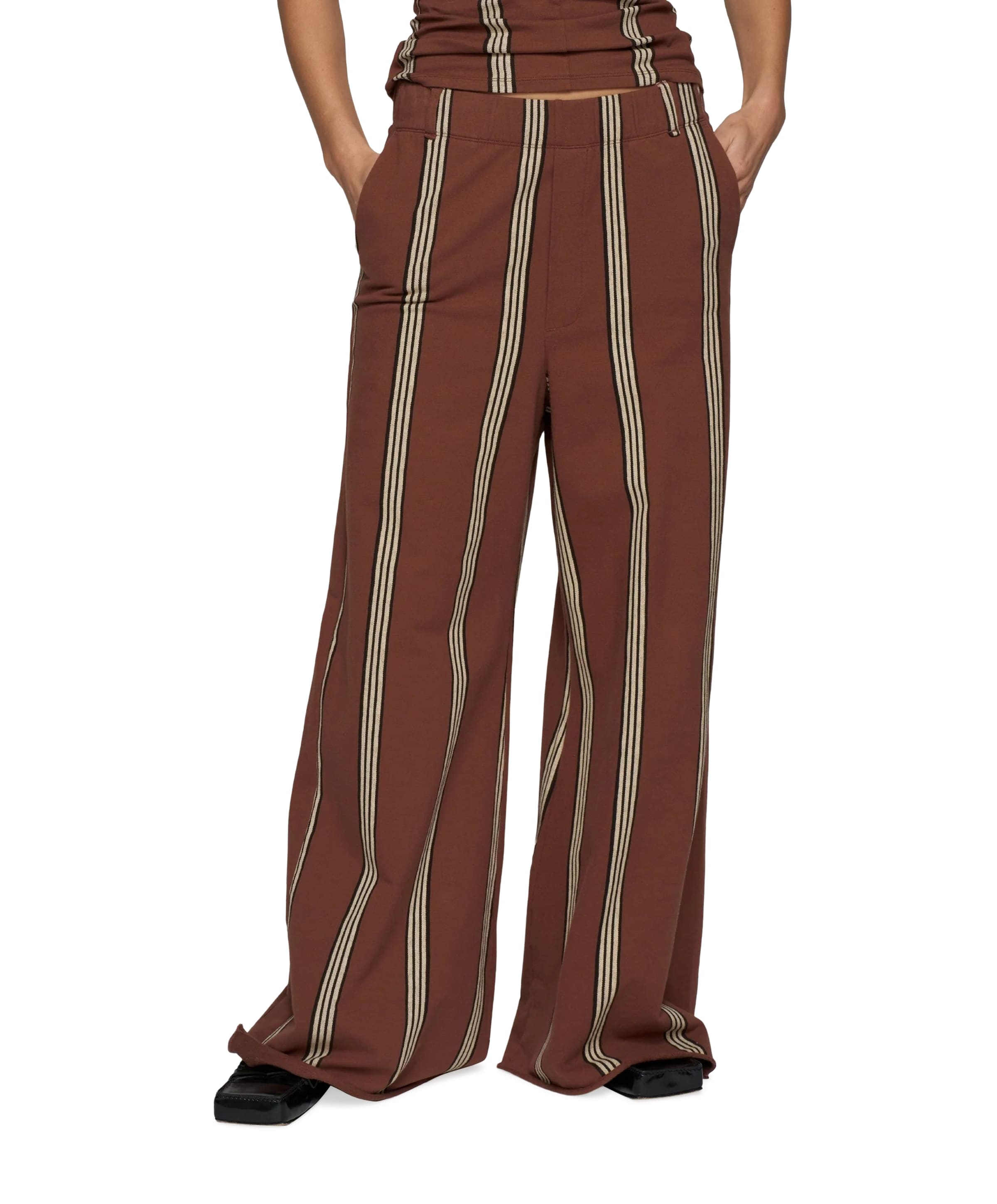 wide leg jogger stripes dames broek bruin