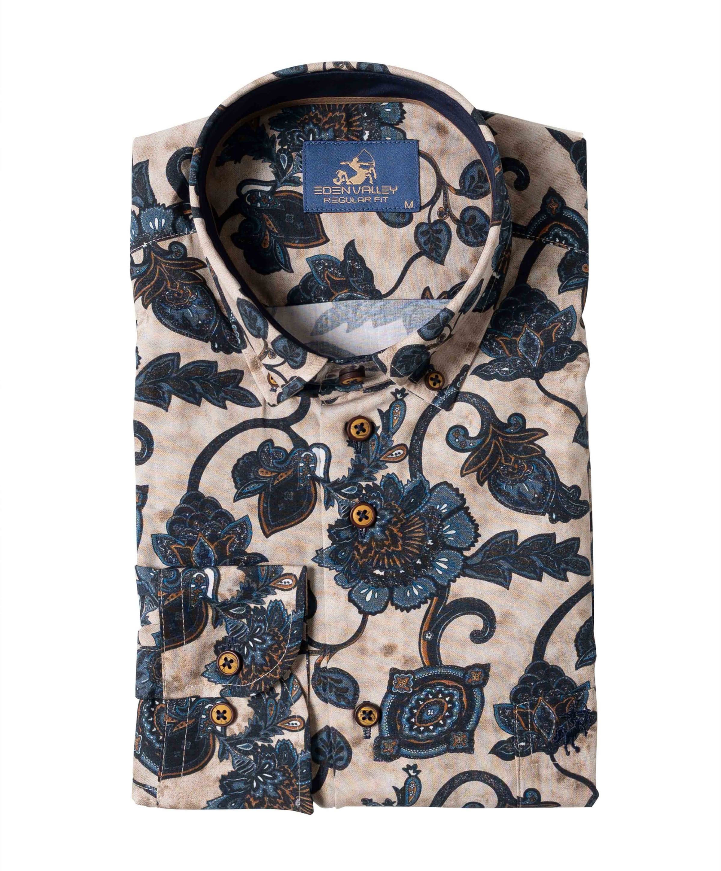 Heren overhemd lange mouw beige