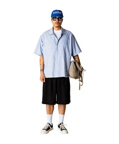 Heren overhemd korte mouw blauw