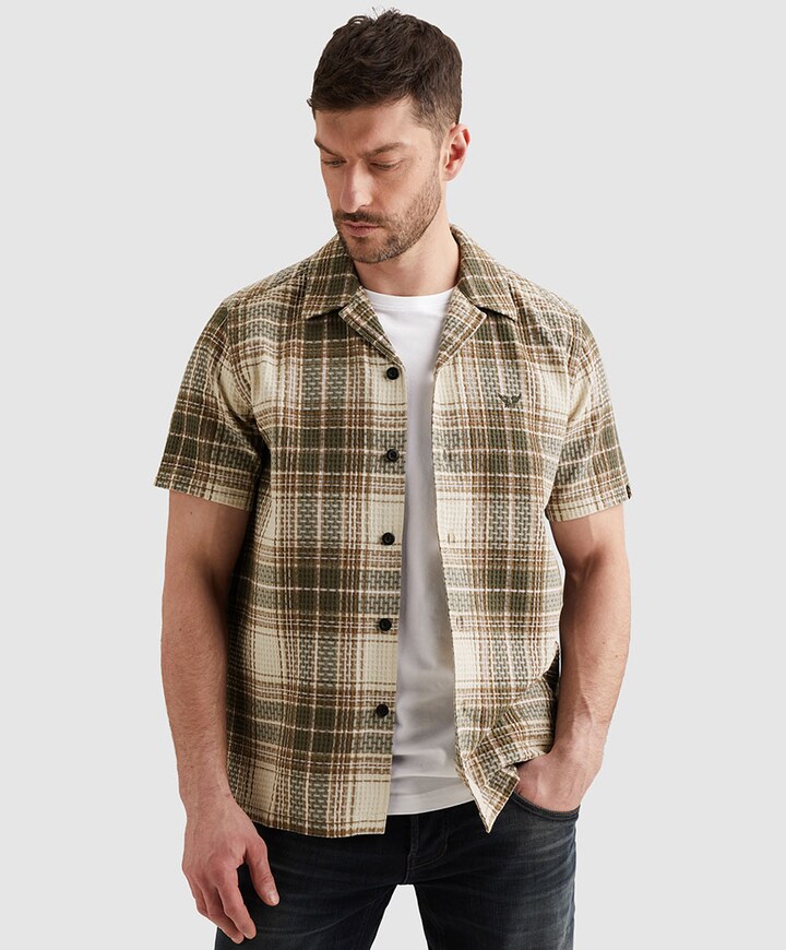 Heren overhemd korte mouw groen