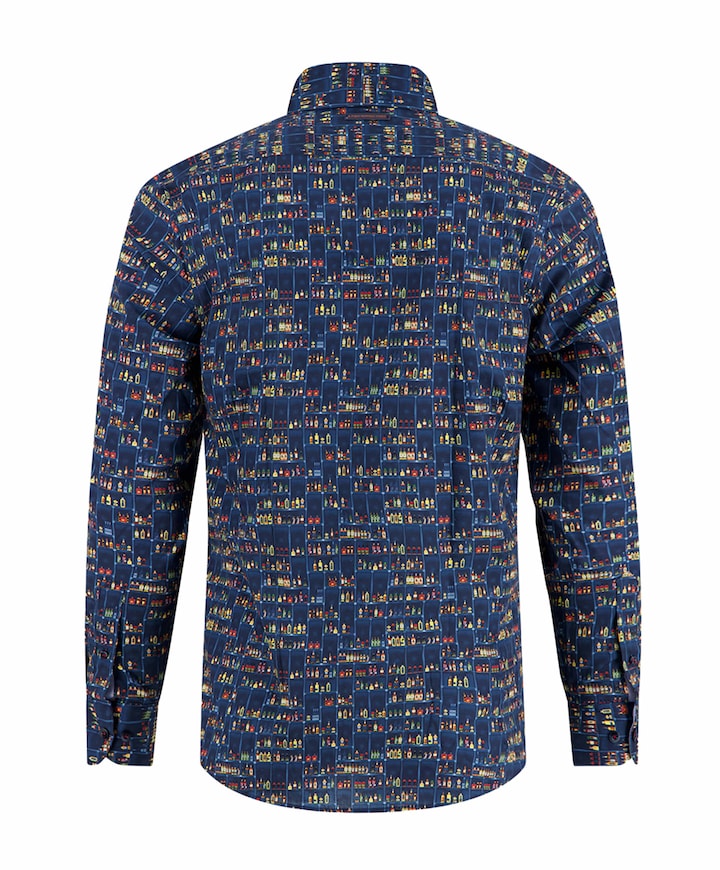 Heren overhemd lange mouw blauw