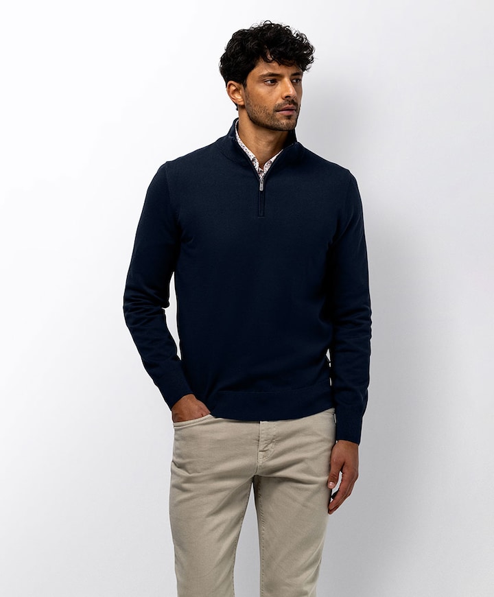 Heren trui met rits blauw
