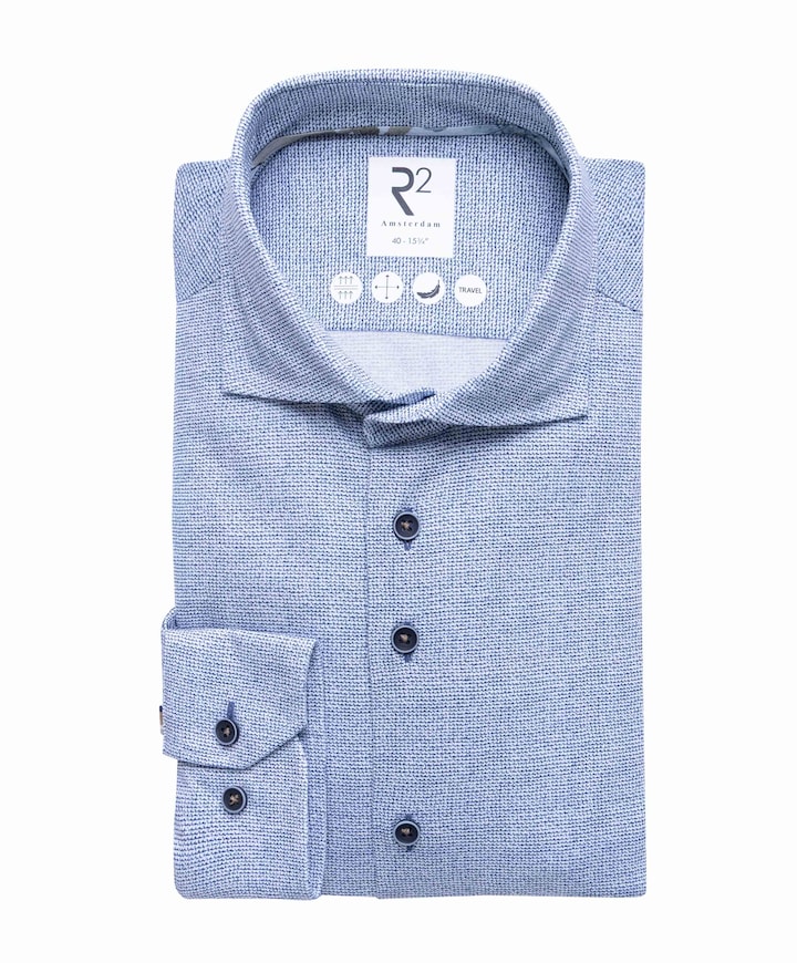 Heren overhemd lange mouw blauw