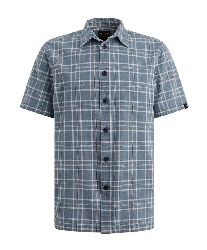 Heren overhemd korte mouw blauw