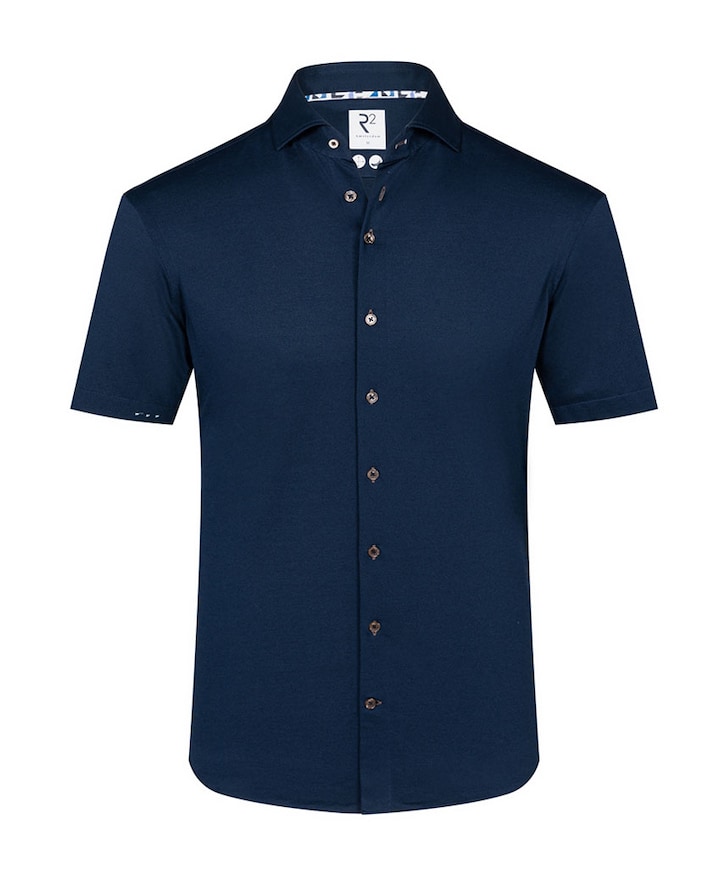 Heren overhemd korte mouw blauw