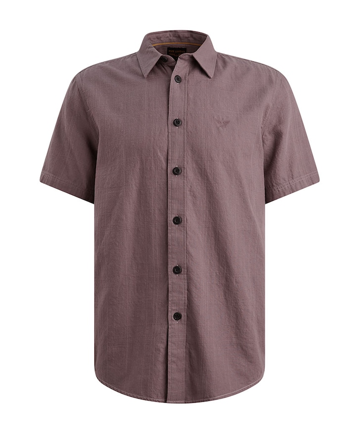Heren overhemd korte mouw paars