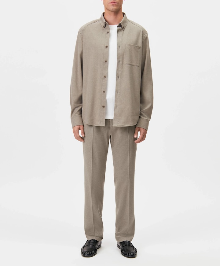 Heren overhemd lange mouw beige