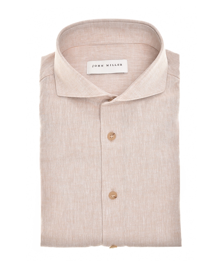 Heren overhemd lange mouw beige