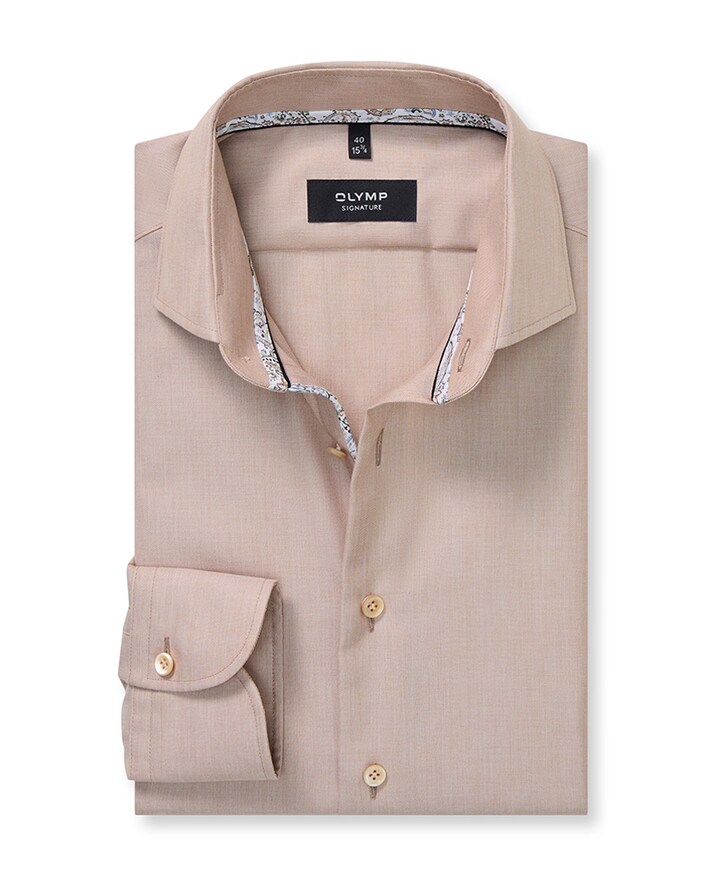 Heren overhemd lange mouw beige