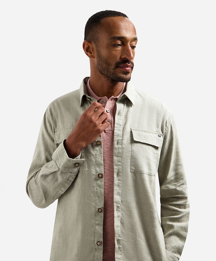 Heren overhemd lange mouw beige