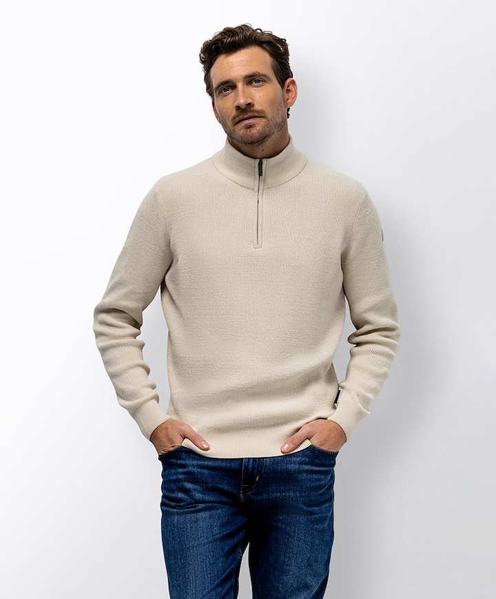 Heren trui met rits beige