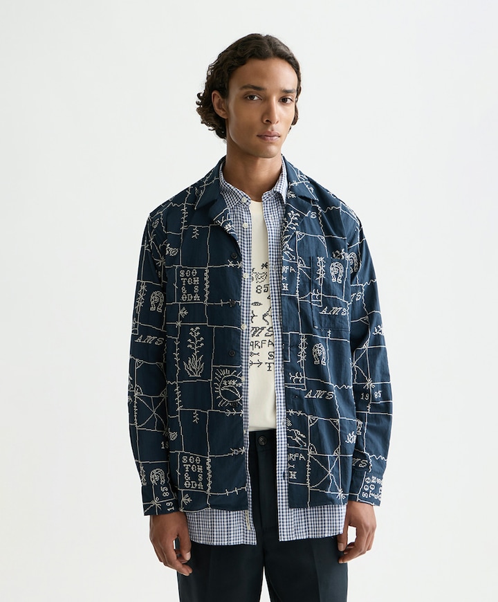 Heren overhemd lange mouw blauw