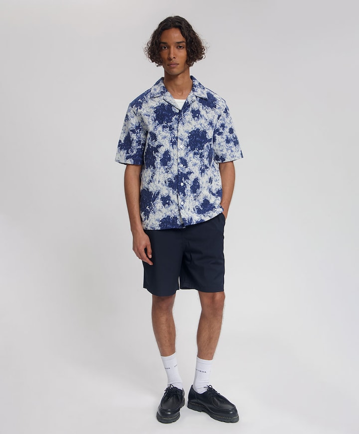 Heren overhemd korte mouw blauw