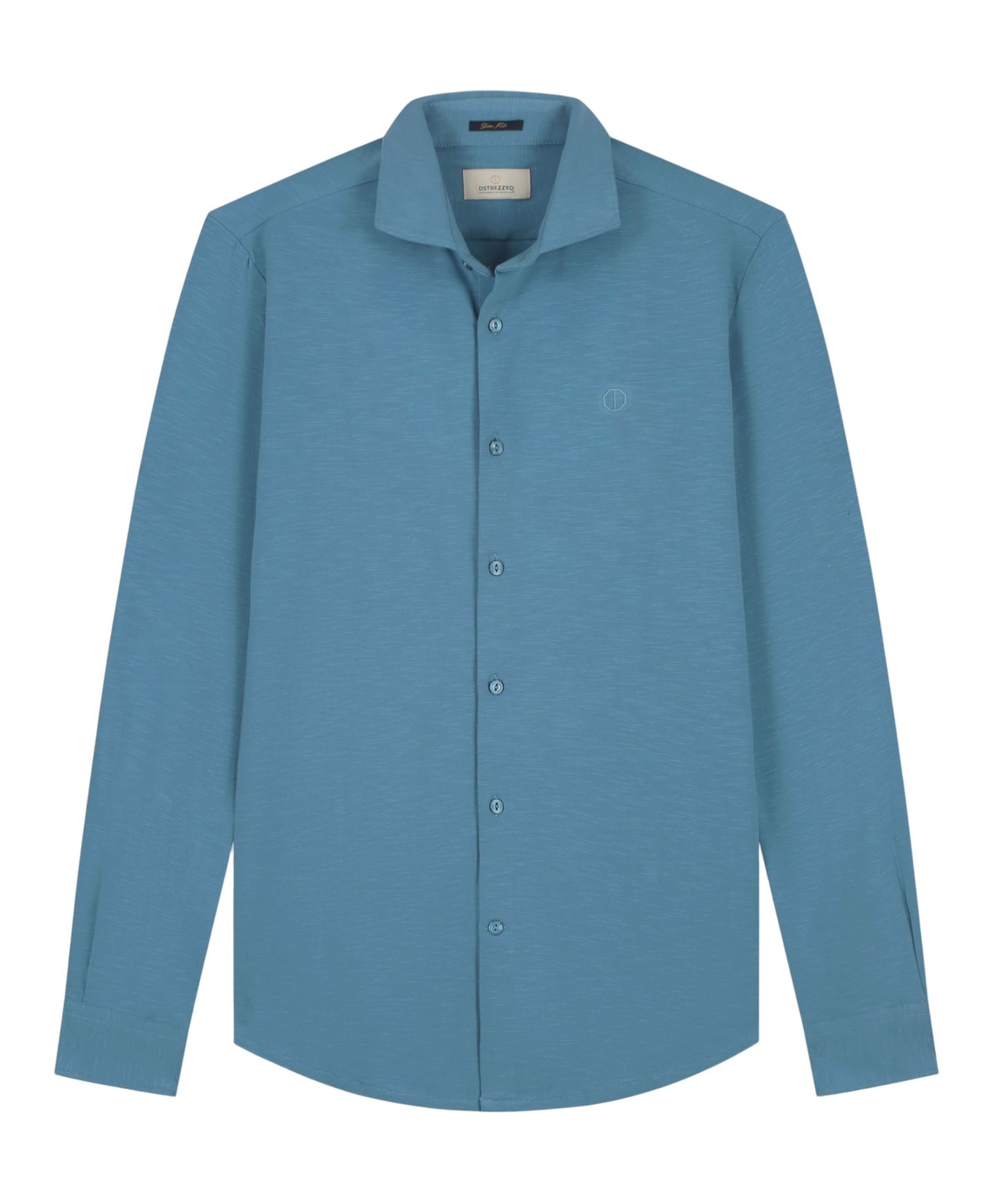 Heren overhemd lange mouw blauw