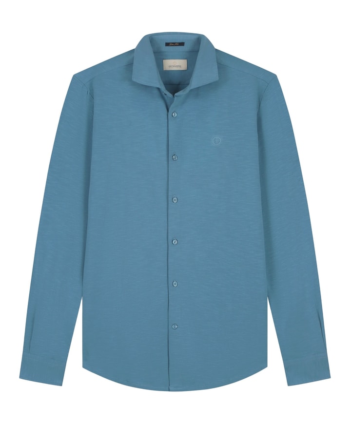 Heren overhemd lange mouw blauw