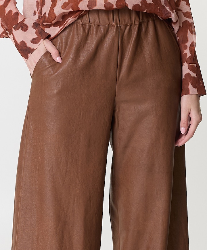 vegan leather-elastiek dames broek bruin