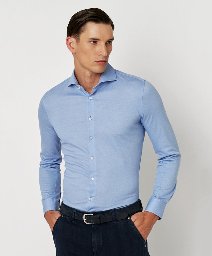 Heren overhemd lange mouw blauw