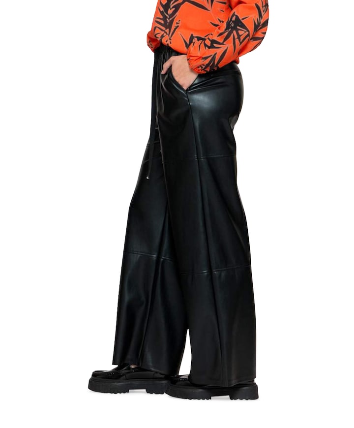 PU wide leg broek zwart