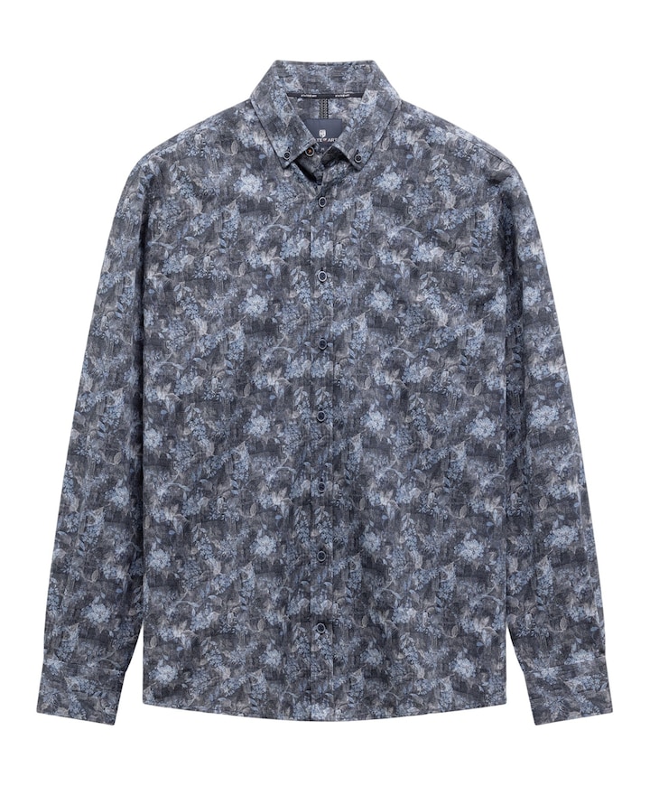 Heren overhemd lange mouw blauw