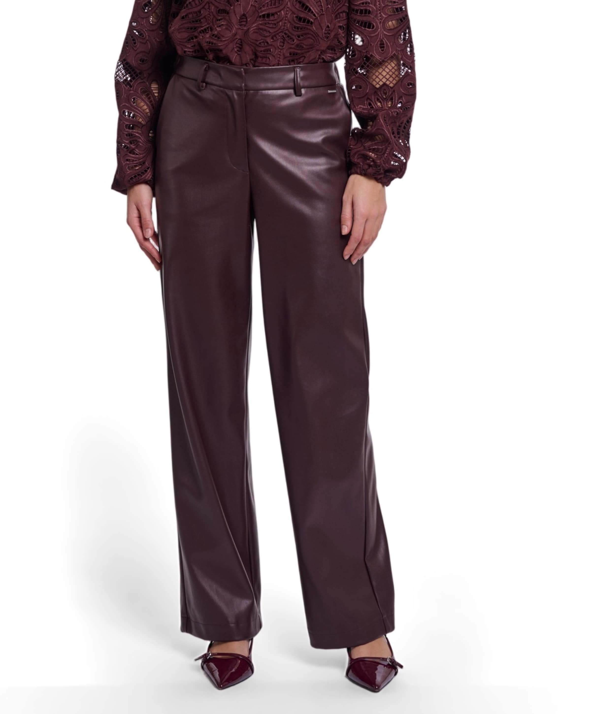 Regular length faux leather dames broek bruin