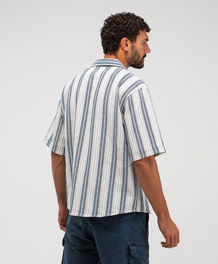 Heren overhemd korte mouw blauw