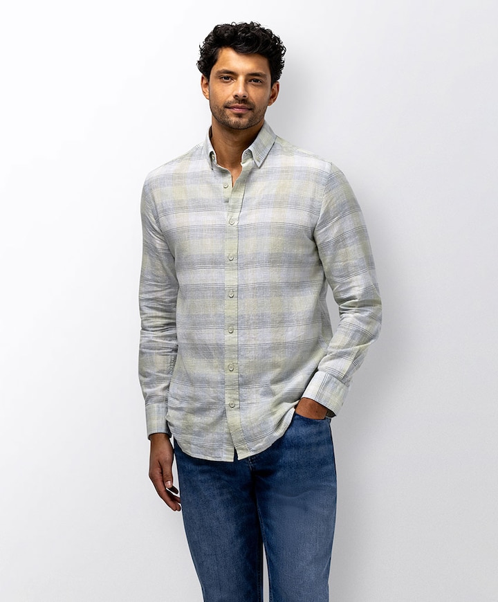 Heren overhemd lange mouw groen