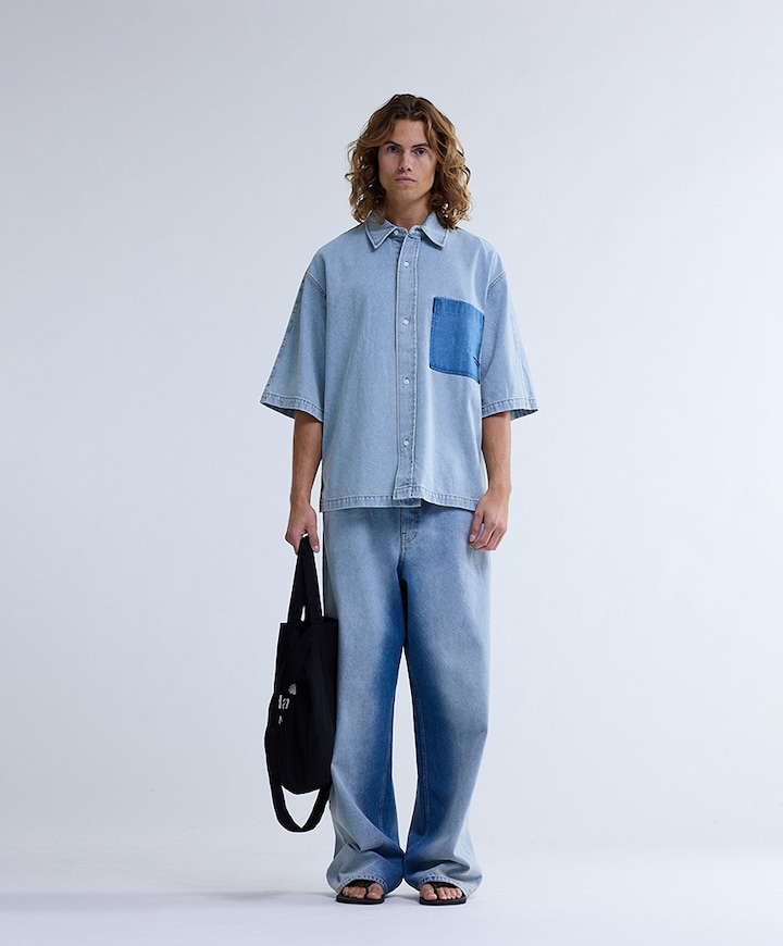 Heren overhemd korte mouw blauw