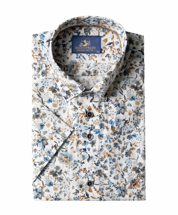 Heren overhemd korte mouw ecru