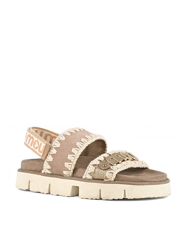 Bio sandal suede&leather -logo dames sandalen beige