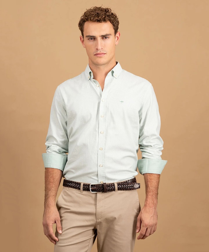 Heren overhemd lange mouw groen