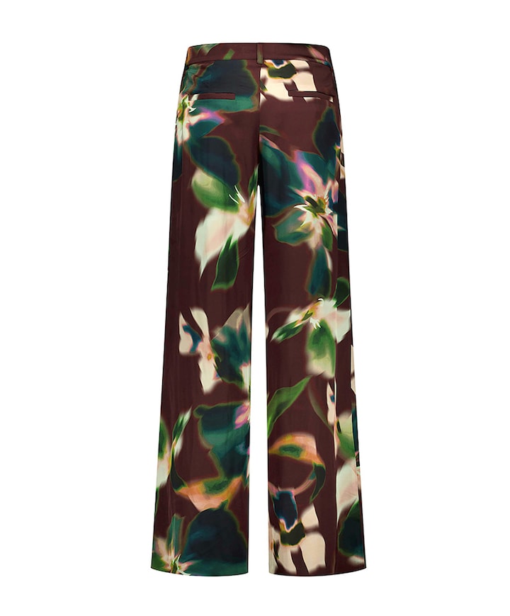 Sien satin flower dames broek bruin