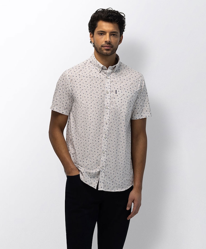 Heren overhemd korte mouw blauw