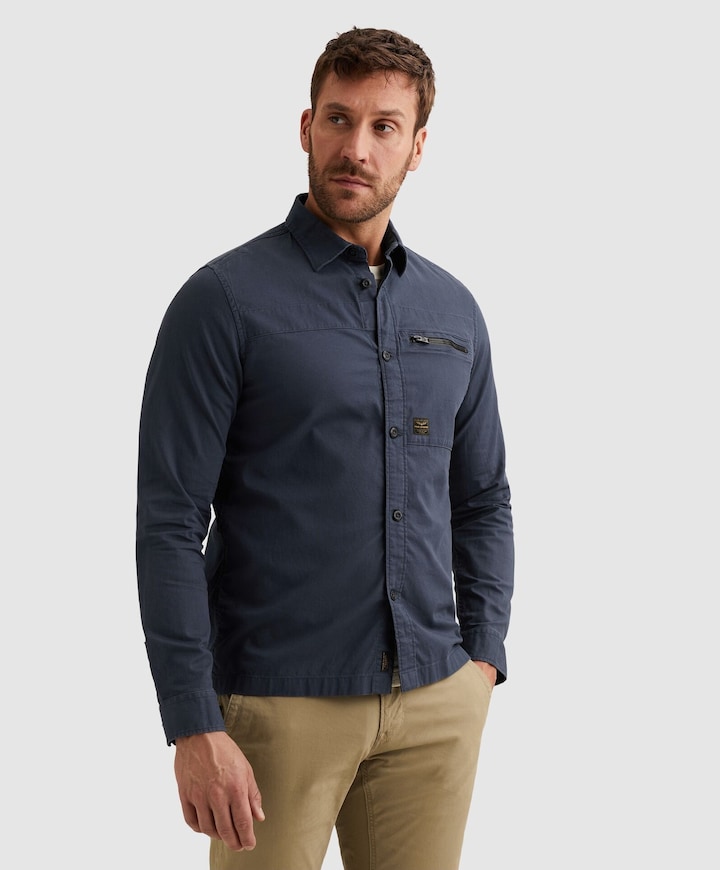 Heren overhemd lange mouw blauw