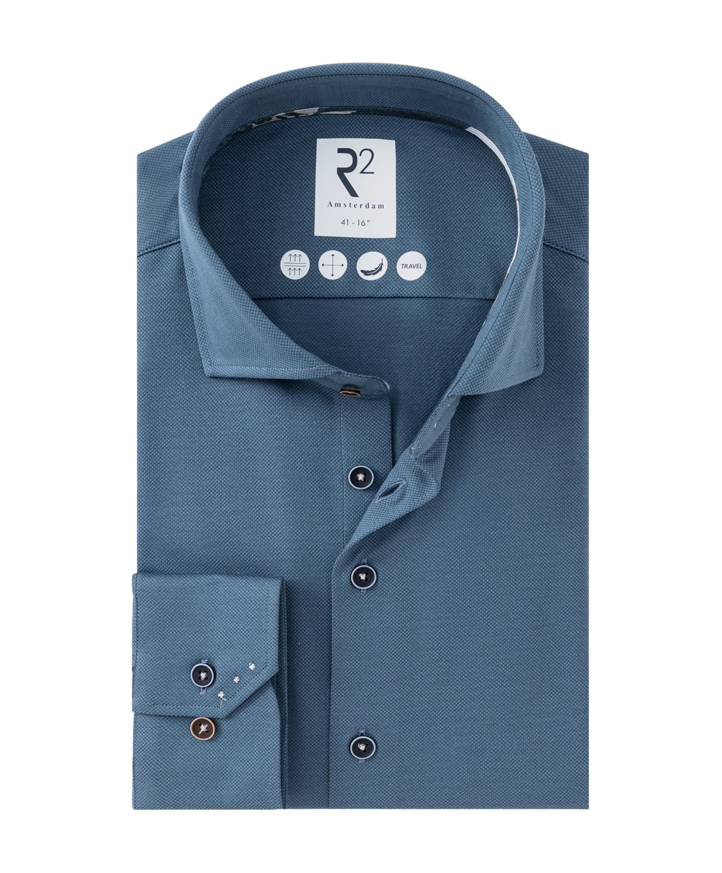 Heren overhemd lange mouw blauw
