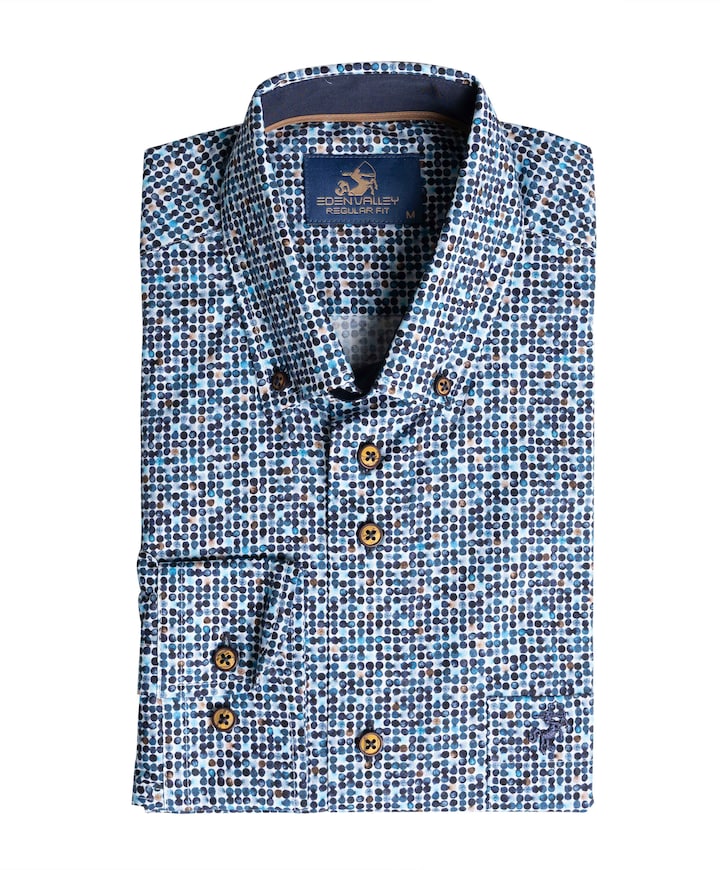 Heren overhemd lange mouw blauw