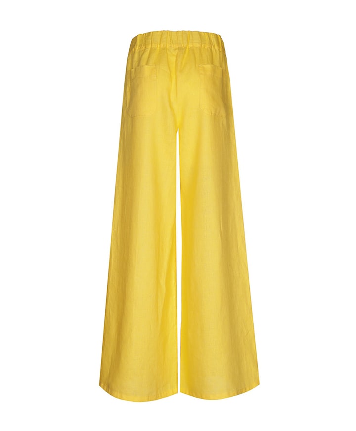 linnen effen recht dames broek geel