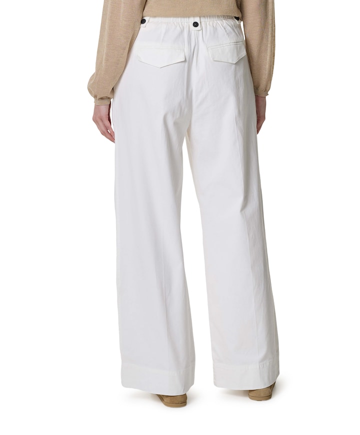 Geweven met strikkoord dames broek ecru